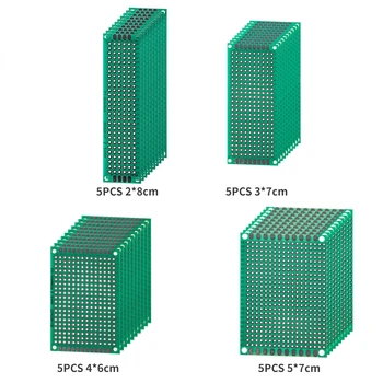 20ШТ Односторонняя Печатная плата 2*8 см 3*7 см 4*6 см 5*7 см Каждая 5шт Зеленая Печатная плата Прототип Печатной платы для Arduino DIY Kit