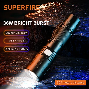 SuperFire X60-T 36 Вт Супер Яркий фонарик Перезаряжаемый 26650 светодиодный Фонарик водонепроницаемый Масштабируемый для кемпинга на открытом воздухе Рыболовный Фонарь