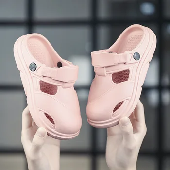 Летние тапочки для мальчиков и девочек, нескользящие сандалии из ЭВА, однотонная детская пляжная обувь, размер 170-240 мм