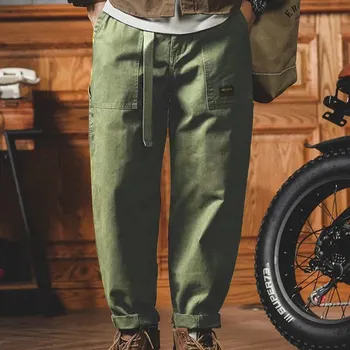Новые американские однотонные повседневные брюки в стиле ретро, мужские хлопчатобумажные Свободные брюки-карго со средней талией, брюки-карго большого размера, Модные брюки в стиле ретро