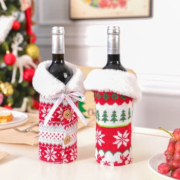 Рождественская крышка для бутылки вина, воротник на пуговицах, пальто, свитер для бутылки вина, сумка для шампанского