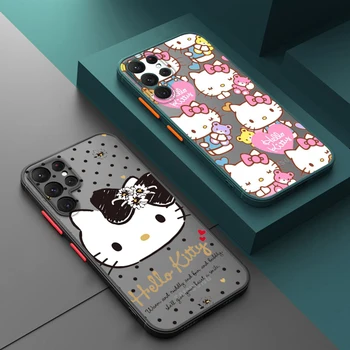 Симпатичный мультфильм Hello Kitty для Samsung S23 S22 S21 Note 20 10 Ultra S20 FE S10 Lite Plus Матовый полупрозрачный чехол для телефона