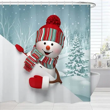 Ткань для занавески для душа с Рождеством, Милый Снеговик, снежный лес, Рождественский зимний экран для ванной комнаты из полиэстера с крючком